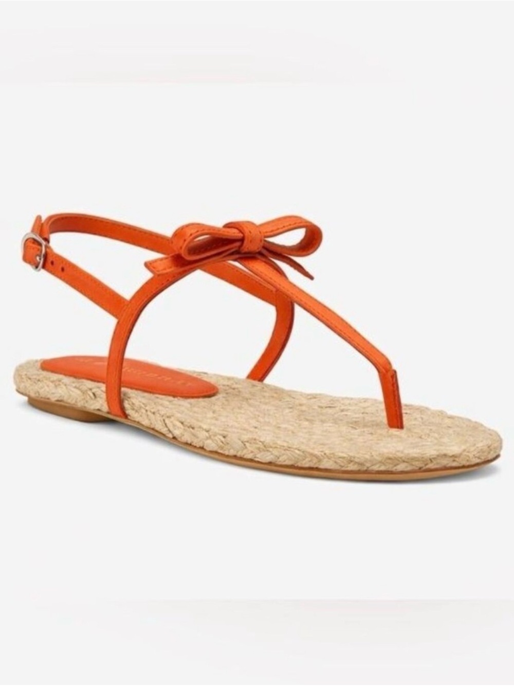 Stuart Weitzman Felicity Orange Bow Leather and Jute Straw Thong Sandals NEW